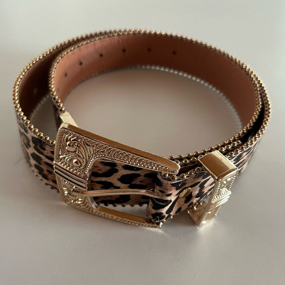 Faux Leather Leopard Cheetah Print Gold Accents Y2K Belt (OS1)
